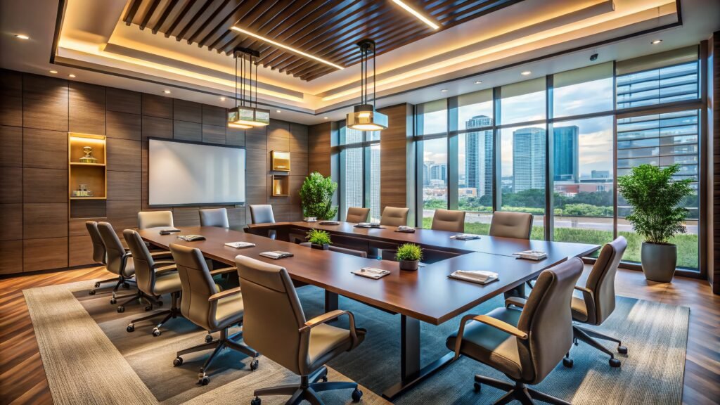 Spacious conference room with abundant natural light